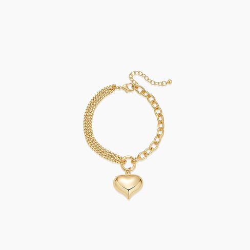 Gold Heart Charm Chain Bracelet for Women, Chunky Link Bracelet Adjustable Fashion Jewelry in Kuwait