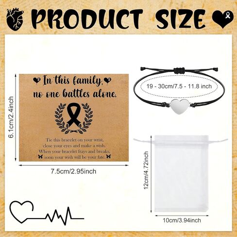 Tondiamo 6 Pcs Cancer Awareness Bracelets Breast Cancer Support Bracelets for Women Men Skin Melanoma Liver Awareness Heart Adjustable Wristband Support Gifts for Charity Social Welfare Event Supply in Saudi Arabia
