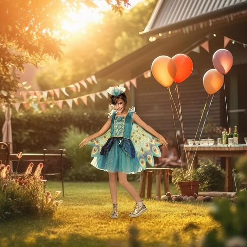 Fun World Kids Peacock Dress Costume with Wings - Large 12-14 in Saudi Arabia