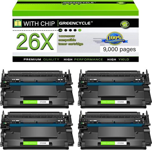 greencycle Compatible Toner Cartridge Replacement for HP 26X CF226X for Laserjet Pro M402n M402dn M402dw M402dne, MFP M426fdw M426fdn Printer Enhanced Version (Black, 4-Pack) in Kuwait