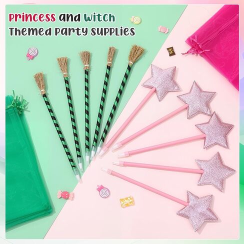 48 Pcs Witch and Princess Party Pens with Pink Star Witch Broom Ballpoint Pens and Organza Gift Bags for Halloween Birthday Party Supplies Decorations in Kuwait