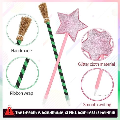 48 Pcs Witch and Princess Party Pens with Pink Star Witch Broom Ballpoint Pens and Organza Gift Bags for Halloween Birthday Party Supplies Decorations in Kuwait