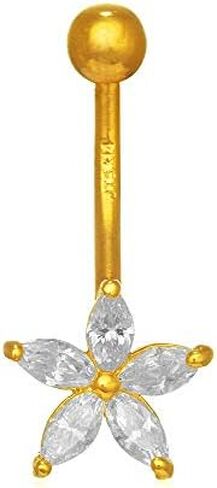 14k Real White Or Yellow Gold Belly Button Flower CZ Navel Ring Body Jewelry in Saudi Arabia