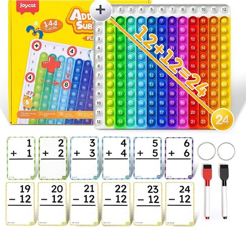 Addition Flash Cards + Pop Fidget Chart,78 Hole Punched Flashcards for Kids Pre K,1st,2nd,3rd Grade,Math Manipulatives Games,Perfect for Class,Birthday-with 2 Rings,1 Storage Bag in Saudi Arabia