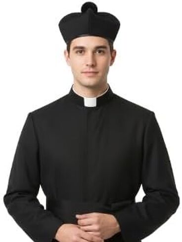 Vaulted Skulls & Co Priest Hat | Clergy Hat | Priest Cap | Permafelt Priests Beret | Holy Man Cap | Priests Costume Accessories | Clergy Caps for Men & Women | Church Costume Hats | Black | One Size in Kuwait