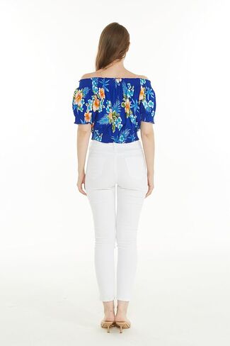 Matchable Couple Hawaiian Luau Shirt Smock Top Wide Legged Pants in Hibiscus Blue in Saudi Arabia