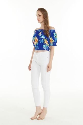 Matchable Couple Hawaiian Luau Shirt Smock Top Wide Legged Pants in Hibiscus Blue in Saudi Arabia