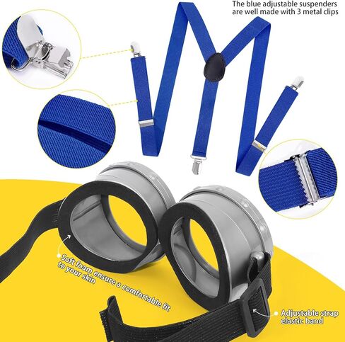 4 Pcs Adult Halloween Costume Accessories,Yellow Beanie/Suspenders/Goggles glasses/Gloves Cosplay Party Set in Kuwait