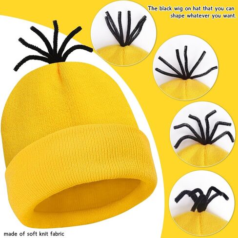 4 Pcs Adult Halloween Costume Accessories,Yellow Beanie/Suspenders/Goggles glasses/Gloves Cosplay Party Set in Kuwait