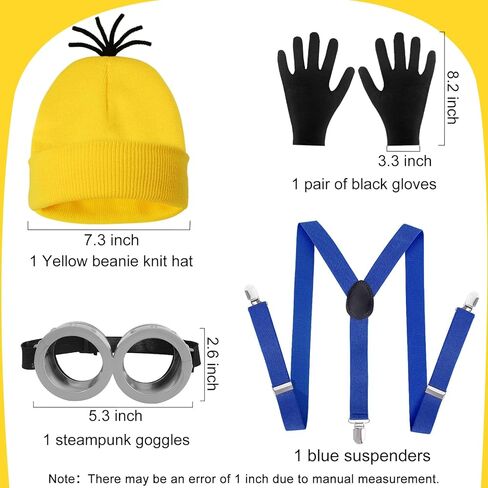 4 Pcs Adult Halloween Costume Accessories,Yellow Beanie/Suspenders/Goggles glasses/Gloves Cosplay Party Set in Kuwait