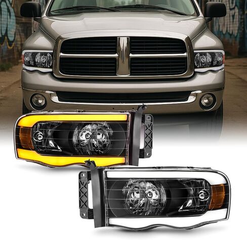 AKKON - Fits 2002-2005 Dodge Ram 1500/2500/3500 Black Headlight Pair w/LED Greeting Lamp Switchback DRL Sequential Signal in Saudi Arabia