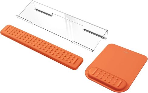 MOSISO Computer Keyboard Stand&Wrist Rest Support for Keyboard &Mouse Pad Set, Ergonomic Massage Wrist Rest Set, Easy Typing Working Acrylic Clear Stand for Office Home, Apricot in Kuwait