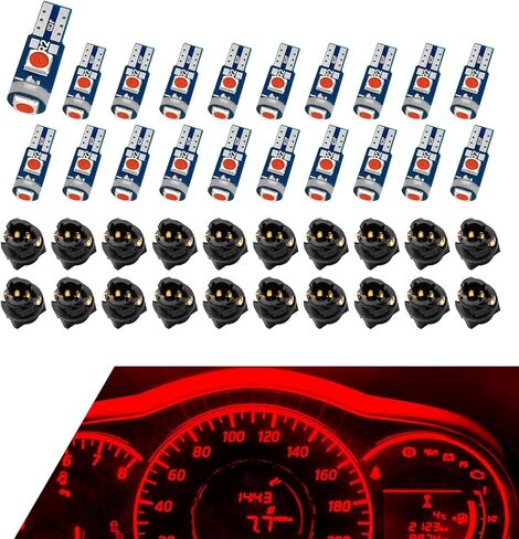 20 PCS 74 LED Bulbs, T5 Instrument Cluster Bulbs with Sockets, Super Bright Dash Lights Replacement, Universal Electrical Lighting Parts for All Vehicles (Red) in Kuwait