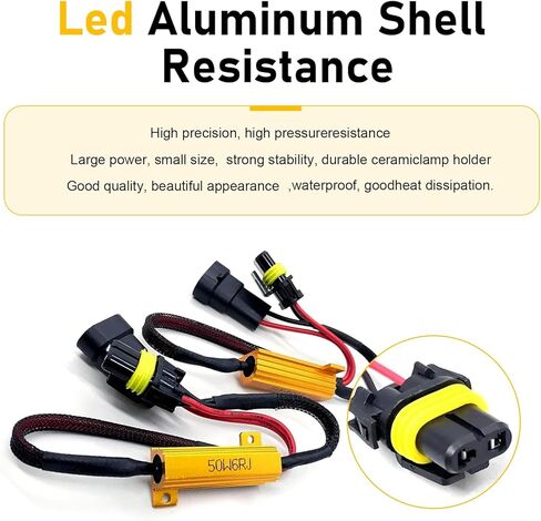 قطعتان من أجهزة فك ترميز لمبة إضاءة السيارة LED، 9005/9006 50 وات 6 أوم LED مجموعة مقاومة الحمل، جهاز فك ترميز خطأ المصباح الأمامي المضاد للوميض، محول تسخير مقاومة لضباب السيارة العالمي (أسود) in Kuwait