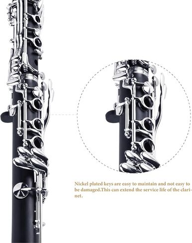 YANASON B فلات كلارينيت الأسود - مفاتيح نيكل مع 2 برميل حالة حامل شريط القصب 8 وسادات 2 قطعة قماش تنظيف in Kuwait