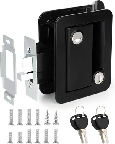 X-Haibei RV Entry Door Lock 100% Metal Camper Door Lock Replacement for Travel Trailers Horse Cargo Camper Accessories fits 2.75"x3.75" Lock Hole (Black) in Saudi Arabia