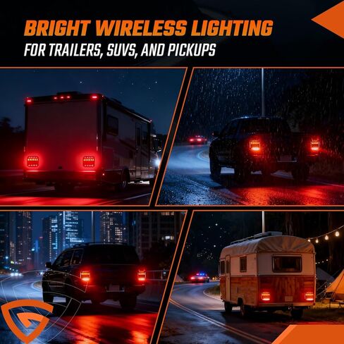 أضواء مقطورة لاسلكية مغناطيسية - مجموعة مصابيح سحب LED معتمدة من DOT، إشارات انعطاف فرامل الذيل المحمولة القابلة لإعادة الشحن، مقاومة للماء IP65 عالمية للقوارب البحرية، وRV والمعسكرات in Kuwait