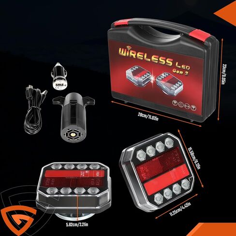 أضواء مقطورة لاسلكية مغناطيسية - مجموعة مصابيح سحب LED معتمدة من DOT، إشارات انعطاف فرامل الذيل المحمولة القابلة لإعادة الشحن، مقاومة للماء IP65 عالمية للقوارب البحرية، وRV والمعسكرات in Kuwait