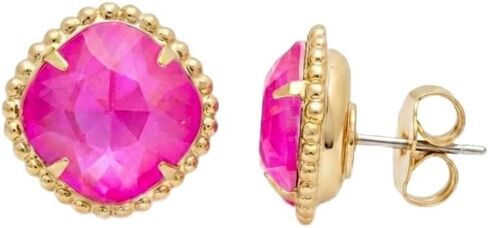 أقراط Sorrelli المرصعة على شكل وسادة من Sorrelli - ترصيع كريستال مستوحى من الطراز القديم مع حواف مزخرفة، ظهر يومي، لون البطيخ البري in Kuwait