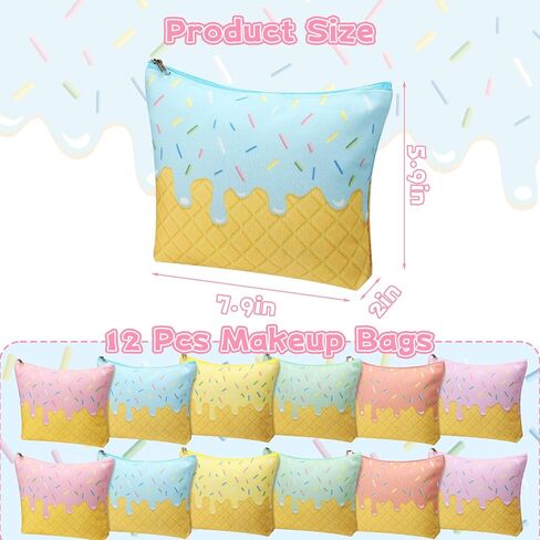 12 Pcs Ice Cream Drip Makeup Bags for Women Gifts Ice Cream Cone Cosmetic Bags Toiletry Zipper Pouch Sweet Lover Presents Birthday Party Favors Decorations in Saudi Arabia