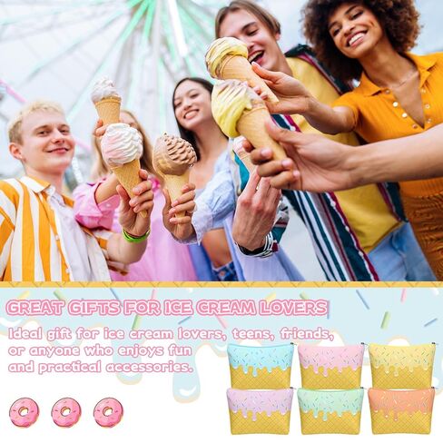 12 Pcs Ice Cream Drip Makeup Bags for Women Gifts Ice Cream Cone Cosmetic Bags Toiletry Zipper Pouch Sweet Lover Presents Birthday Party Favors Decorations in Saudi Arabia