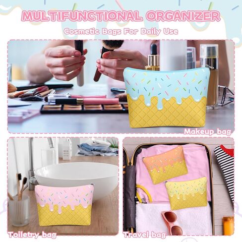 12 Pcs Ice Cream Drip Makeup Bags for Women Gifts Ice Cream Cone Cosmetic Bags Toiletry Zipper Pouch Sweet Lover Presents Birthday Party Favors Decorations in Saudi Arabia