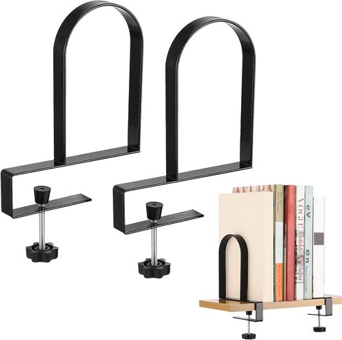 2 PCS Clamp-on Metal Bookends, Adjustable Heavy Duty Book End with Clamp for Shelves, Non Slip Book Organizer Holders for Notebooks Files Magazines, Fits Thickness 1.6 in in Kuwait