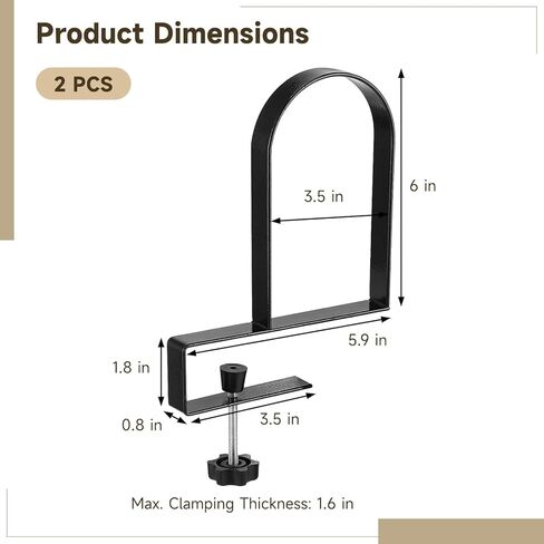 2 PCS Clamp-on Metal Bookends, Adjustable Heavy Duty Book End with Clamp for Shelves, Non Slip Book Organizer Holders for Notebooks Files Magazines, Fits Thickness 1.6 in in Kuwait