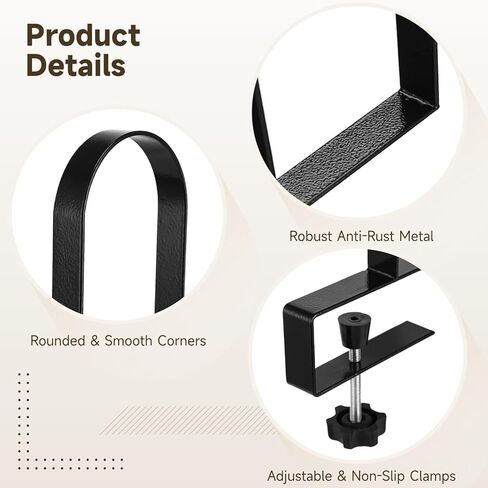 2 PCS Clamp-on Metal Bookends, Adjustable Heavy Duty Book End with Clamp for Shelves, Non Slip Book Organizer Holders for Notebooks Files Magazines, Fits Thickness 1.6 in in Kuwait