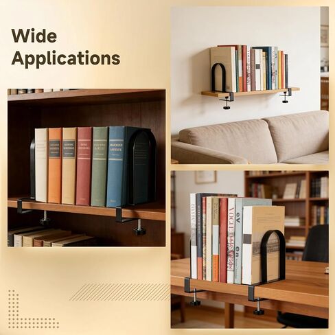 2 PCS Clamp-on Metal Bookends, Adjustable Heavy Duty Book End with Clamp for Shelves, Non Slip Book Organizer Holders for Notebooks Files Magazines, Fits Thickness 1.6 in in Kuwait
