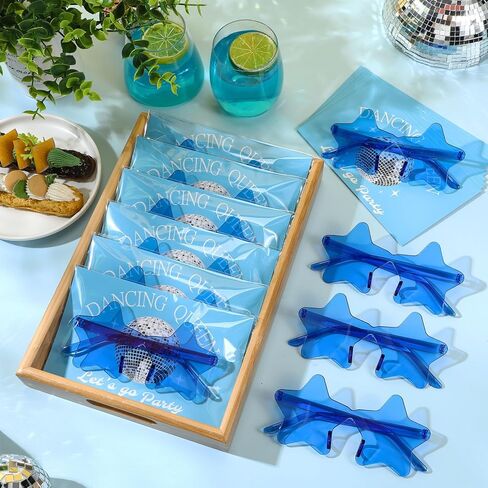 72 Pcs Dancing Queen Party Gift Set 24 Set Blue Star Sunglasses Cards and Bags Disco Party Fever Favors for Bachelorette Birthday in Saudi Arabia