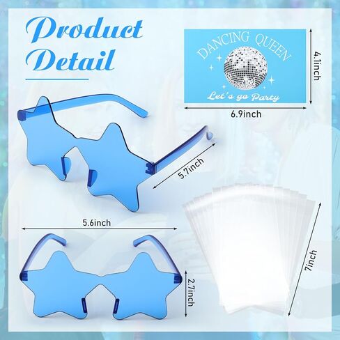 72 Pcs Dancing Queen Party Gift Set 24 Set Blue Star Sunglasses Cards and Bags Disco Party Fever Favors for Bachelorette Birthday in Saudi Arabia
