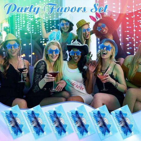 72 Pcs Dancing Queen Party Gift Set 24 Set Blue Star Sunglasses Cards and Bags Disco Party Fever Favors for Bachelorette Birthday in Saudi Arabia