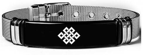 Endless Knot Buddhist Symbol Bracelet for Men Women -Personalized Customize Waterproof Laser Engraved Religious Stainless Steel Wristband, Adjustable Unisex Couple ID Cuff Bangle in Saudi Arabia