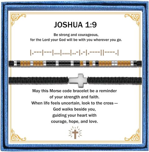 PARTNER 2PCS Joshua 1:9 Bible Verse Bracelet, Men’s Cross & Morse Code Bracelet Set Christian Faith Jewelry for Men, Adjustable Prayer Bracelet Gift for Him in Saudi Arabia