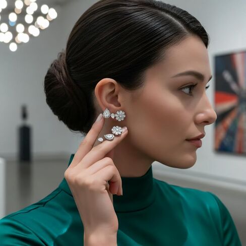 مجموعة أقراط كريستال، 3 أزواج من حجر الراين المزخرف بالزهور والدمعة هدية مجوهرات لحفلات الزفاف in Kuwait