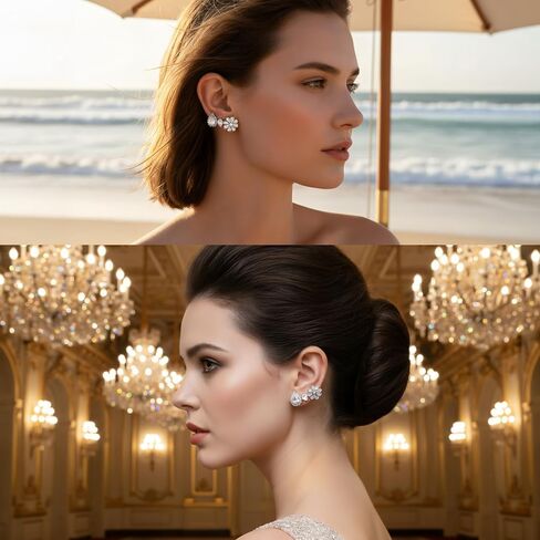 مجموعة أقراط كريستال، 3 أزواج من حجر الراين المزخرف بالزهور والدمعة هدية مجوهرات لحفلات الزفاف in Kuwait