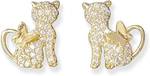 Gold Cat Earrings for Women Rhinestone Cat Stud Earrings Cute Animal Butterfly Earrings Hypoallergenic Ear Accessories Gift for Women in Saudi Arabia