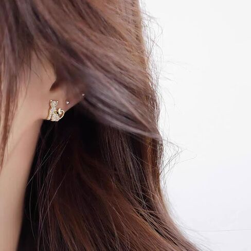 Gold Cat Earrings for Women Rhinestone Cat Stud Earrings Cute Animal Butterfly Earrings Hypoallergenic Ear Accessories Gift for Women in Saudi Arabia