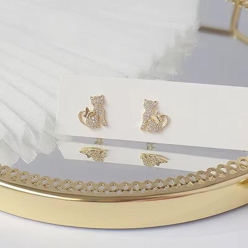 Gold Cat Earrings for Women Rhinestone Cat Stud Earrings Cute Animal Butterfly Earrings Hypoallergenic Ear Accessories Gift for Women in Saudi Arabia