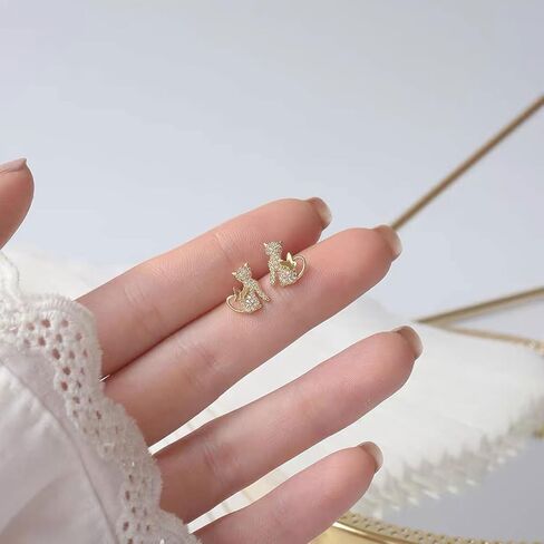 Gold Cat Earrings for Women Rhinestone Cat Stud Earrings Cute Animal Butterfly Earrings Hypoallergenic Ear Accessories Gift for Women in Saudi Arabia