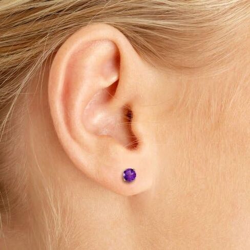 14k Yellow Gold 4 mm Round Amethyst Stud Earrings in Kuwait