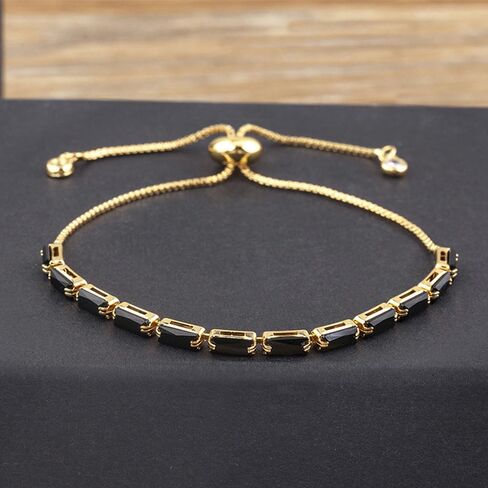1Pc Brass Micro Pave Cubic Zirconia Adjustable Slider Bracelets Real 18K Gold Plated Rectangle Link Chain Bracelets for Women 7-7/8 inch(20cm) in Saudi Arabia