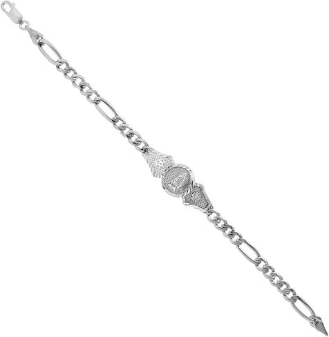 Sterling Silver Guadalupe Bracelet for Women with Figaro Links Diamond Cut finish 1/2 inch wide available 7-8 inch in Saudi Arabia