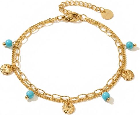 RINHOO FRIENDSHIP Boho الفيروز سوار صغير الخرز الفولاذ المقاوم للصدأ سلسلة مزدوجة الطبقات - مجوهرات الصيف عطلة الشاطئ للنساء in Kuwait