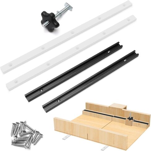 21PCS Table Saw Sled Kit, Catcan Crosscut Sled for Table Saw Sled Runners Kit with 2 Aluminum T-Track, 2 UHMW Miter Bars for Table Saw, Knob and Screws (Black) in Kuwait