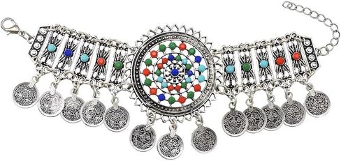 OIDIMS Vintage Bohemian Gypsy Coin Tassel Bracelet for Women Colorful Tribal Ethnic Retro Indian Boho Traditional Statement Design Bracelet Sunflower Wedding Party Wear Festival Holiday Jewelry Gift in Saudi Arabia