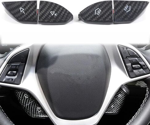 لملحقات كورفيت C7 زر التحكم المركزي في مستوى الصوت وغطاء من ألياف الكربون الأصلية إطار حماية ملصق الكسوة متوافق مع كورفيت C7 2014-2019 4 قطع (أحمر) in Kuwait