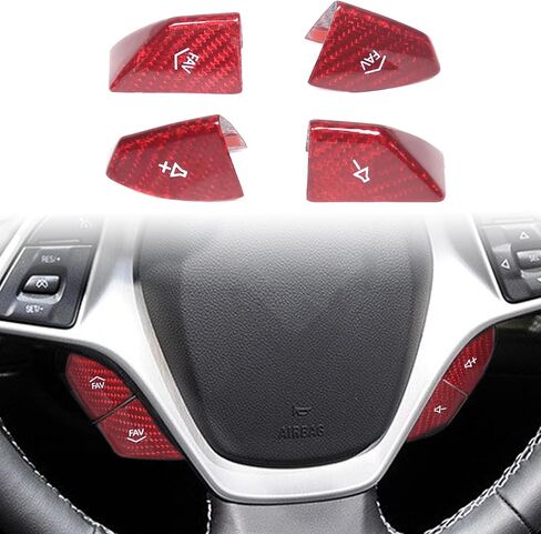 for C7 Corvette Accessories Center Control Steering Volume Button Genuine Carbon Fiber Cover Protection Frame Molding Sticker Trim Compatible with Corvette C7 2014-2019 4PCS (Red) in Saudi Arabia