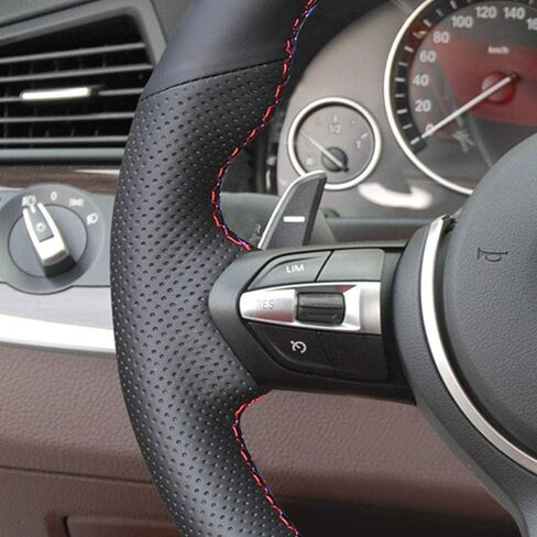 Eiseng DIY Sew Stitch Black Microfiber Leather Steering Wheel Cover for BMW 3 Series F30 F10 Sport / 2014-2017 M3 M4 M5 M6 F12 F13 M240i X2 M35i / 2015-2018 F85 X5M F86 X6M Interior Accessories in Kuwait